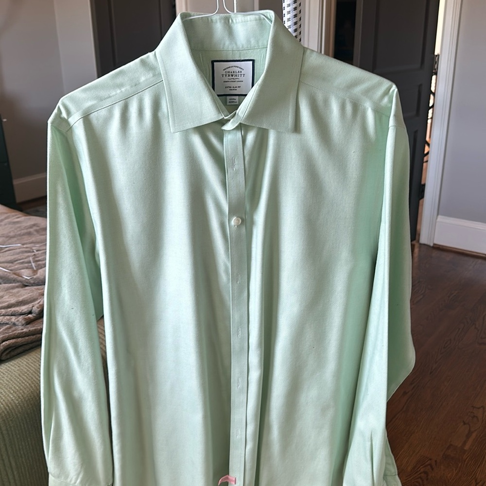 Charles Tyrwhitt Mint Green textured fabric Dress Shirt 17/35 extra slim fit
